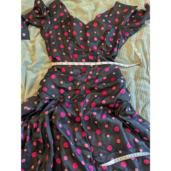Vintage 50s Handmade Women's Small 100% Silk Black Pink Party Midi Dress Evening - Picture 14 of 14